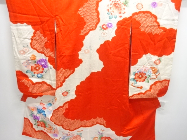 JAPANESE KIMONO / ANTIQUE KIMONO / SILK / SHIBORI / FLOWERS & SPOOL